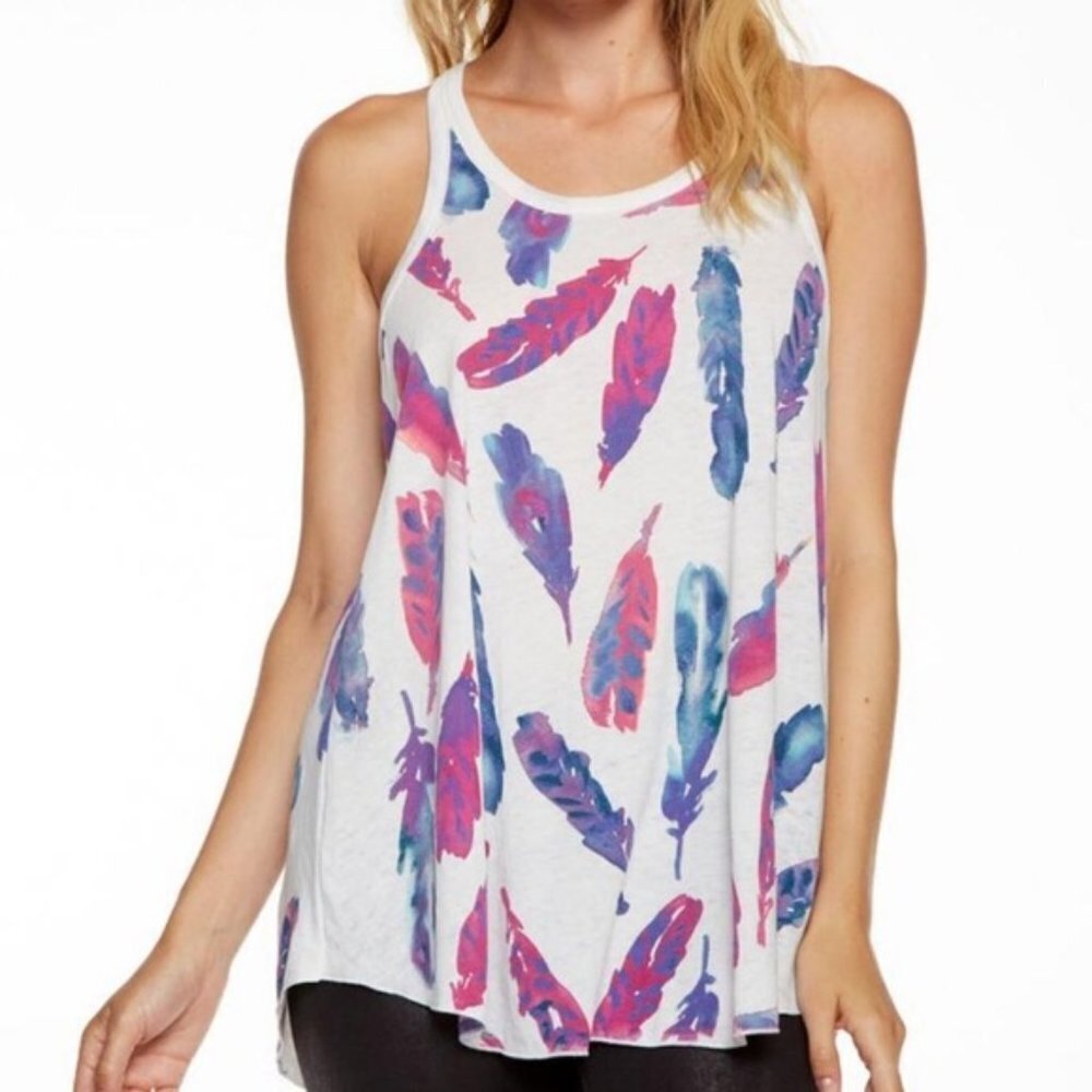 NEW Chaser Watercolor Feather Boho Print Racerback Tank Top Sz. M
